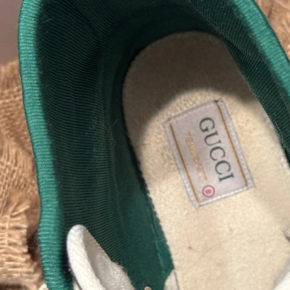 Men's Gucci High Top Denim Sneakers Monogram Blue Cream 8 - Picture 4 of 8